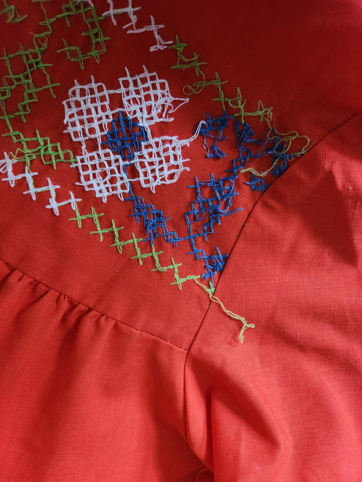 70s Red Cross Stitch House Coat