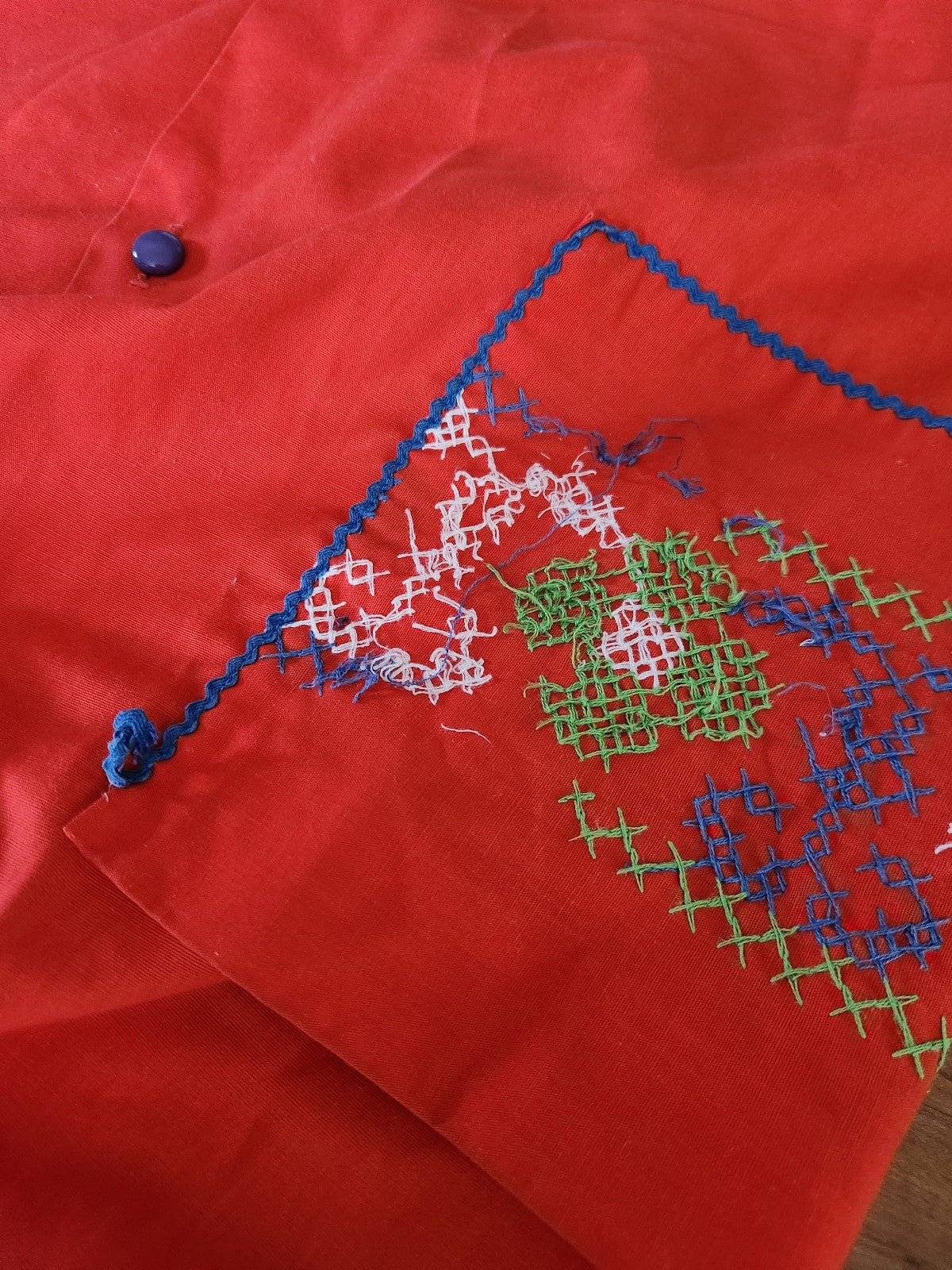 70s Red Cross Stitch House Coat