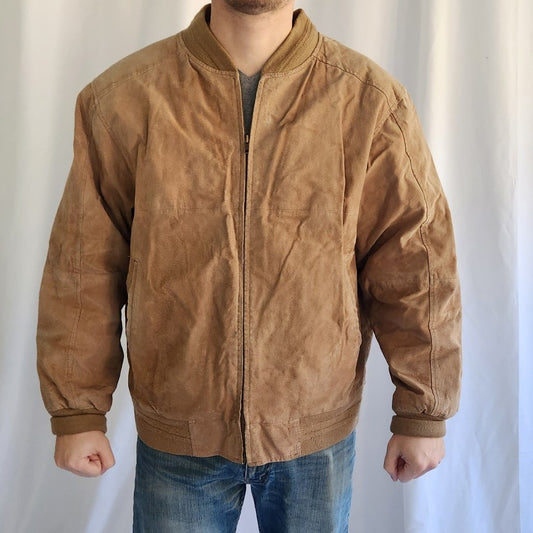90s Tan Suede Bomber Jacket