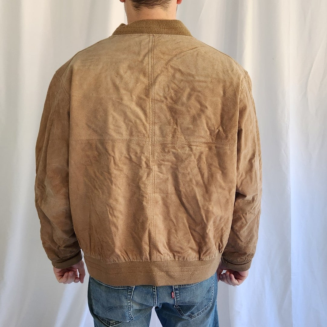 90s Tan Suede Bomber Jacket
