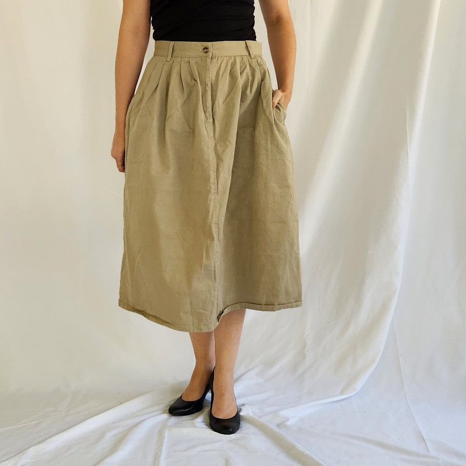 80s/90s Khaki Cotton Midi Skirt