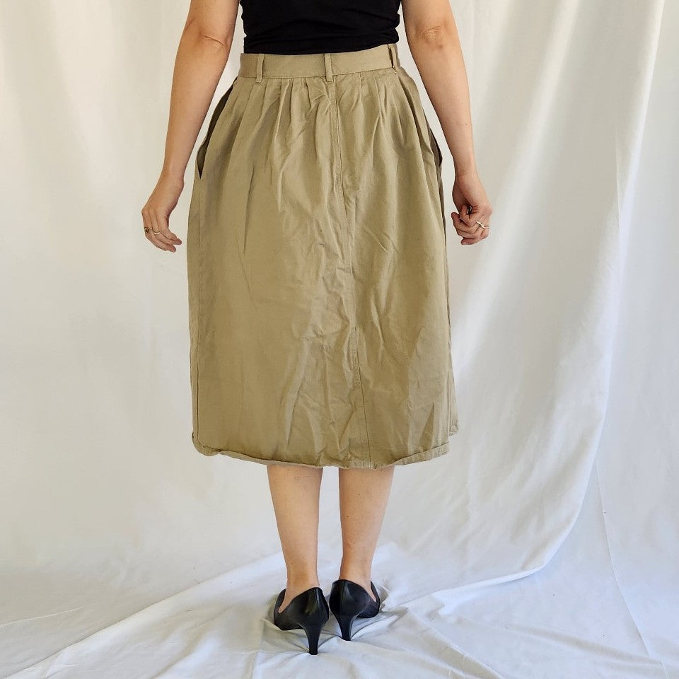 80s/90s Khaki Cotton Midi Skirt