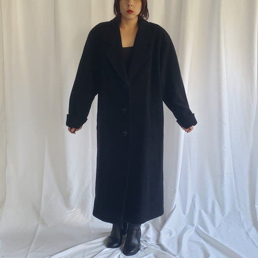 90s Black Wool Overcoat