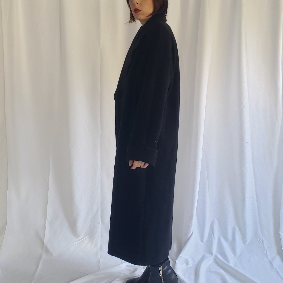 90s Black Wool Overcoat