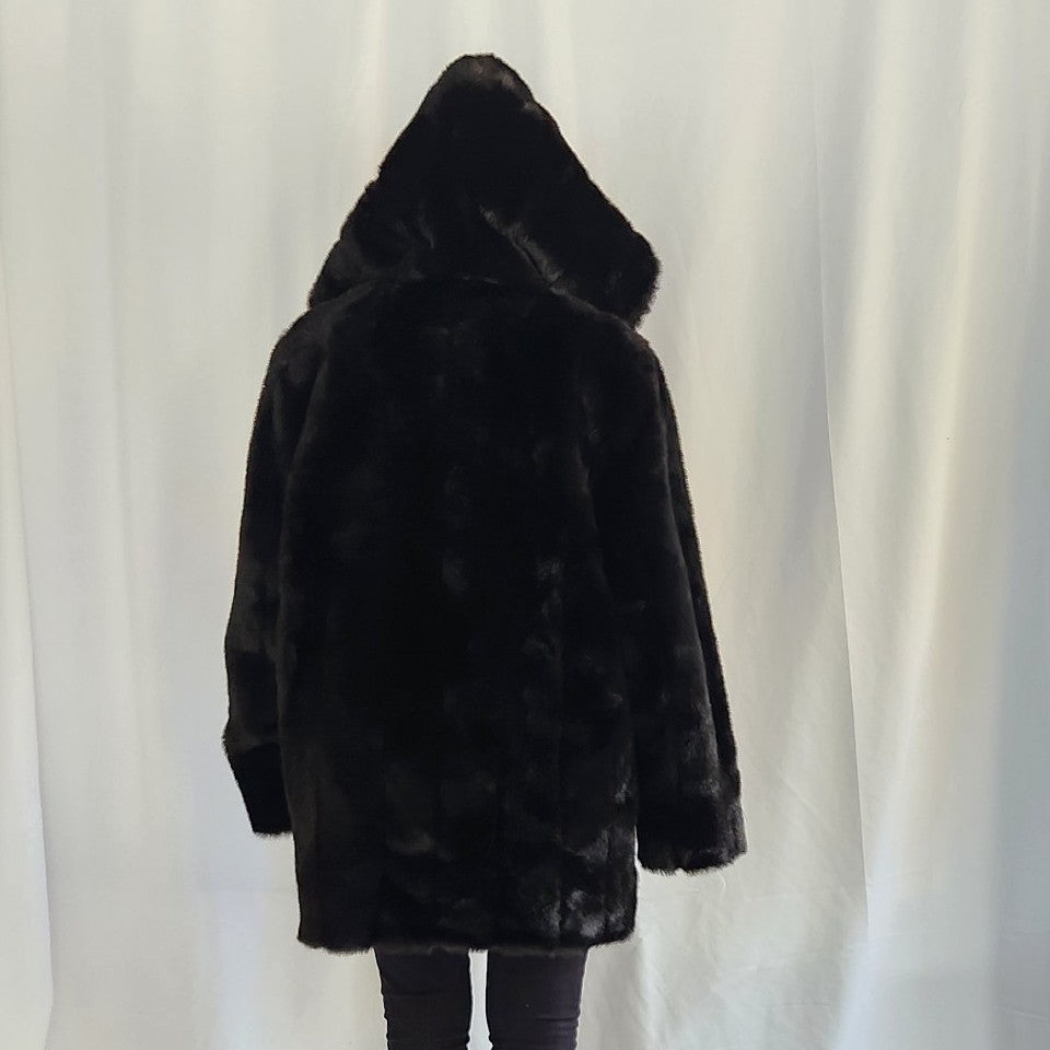 90s Chocolate Brown Faux Fur Hooded Coat