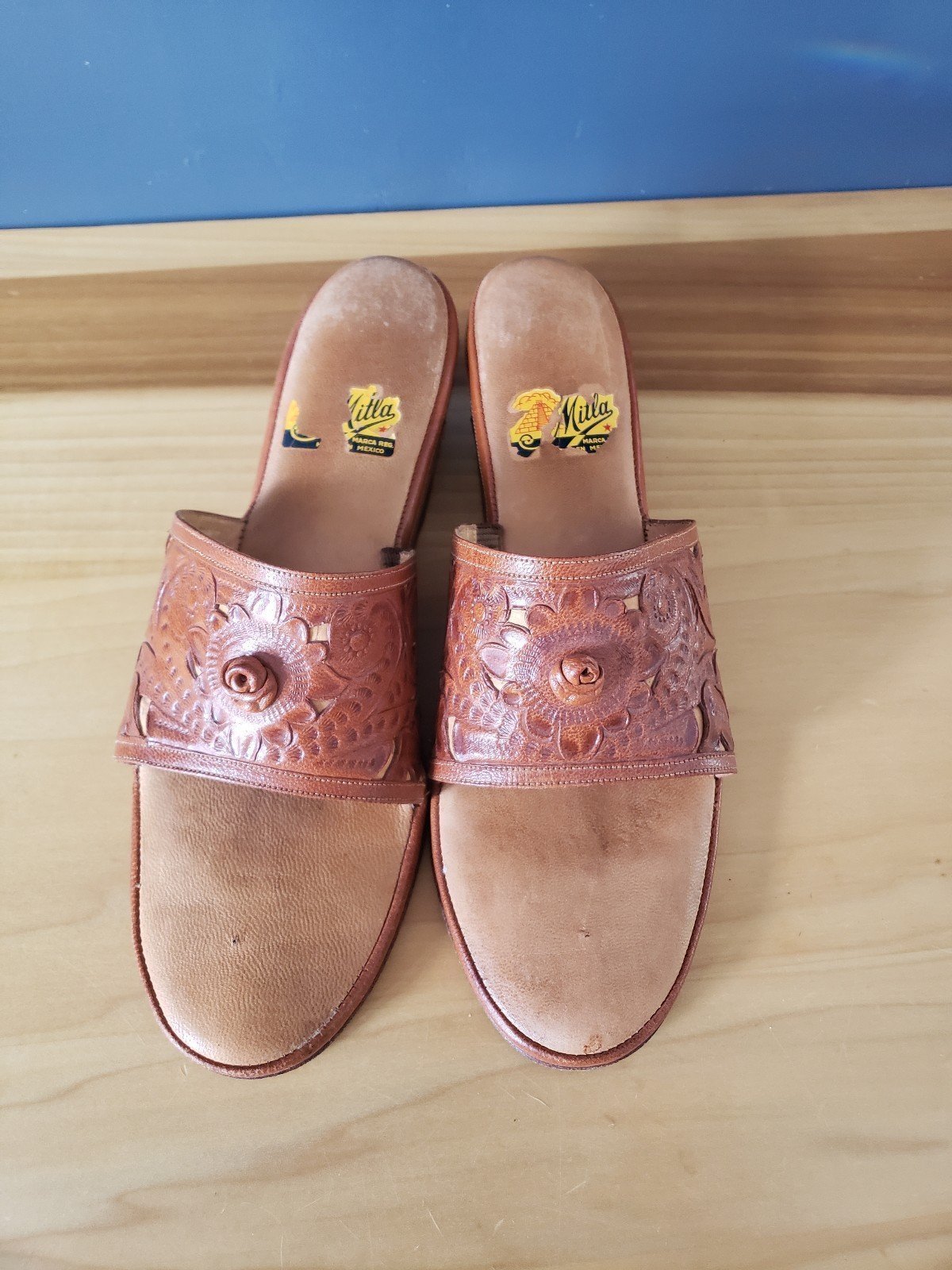 70s Leather Wedge Sandals