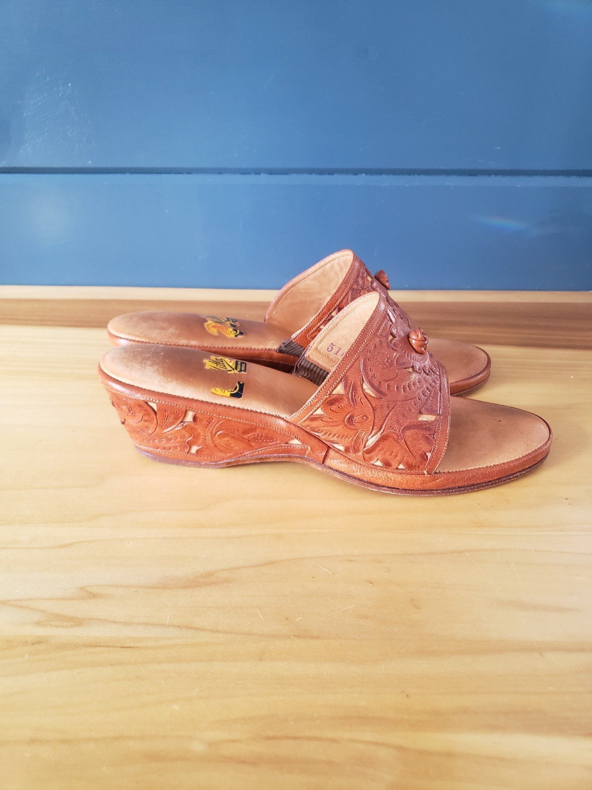 70s Leather Wedge Sandals