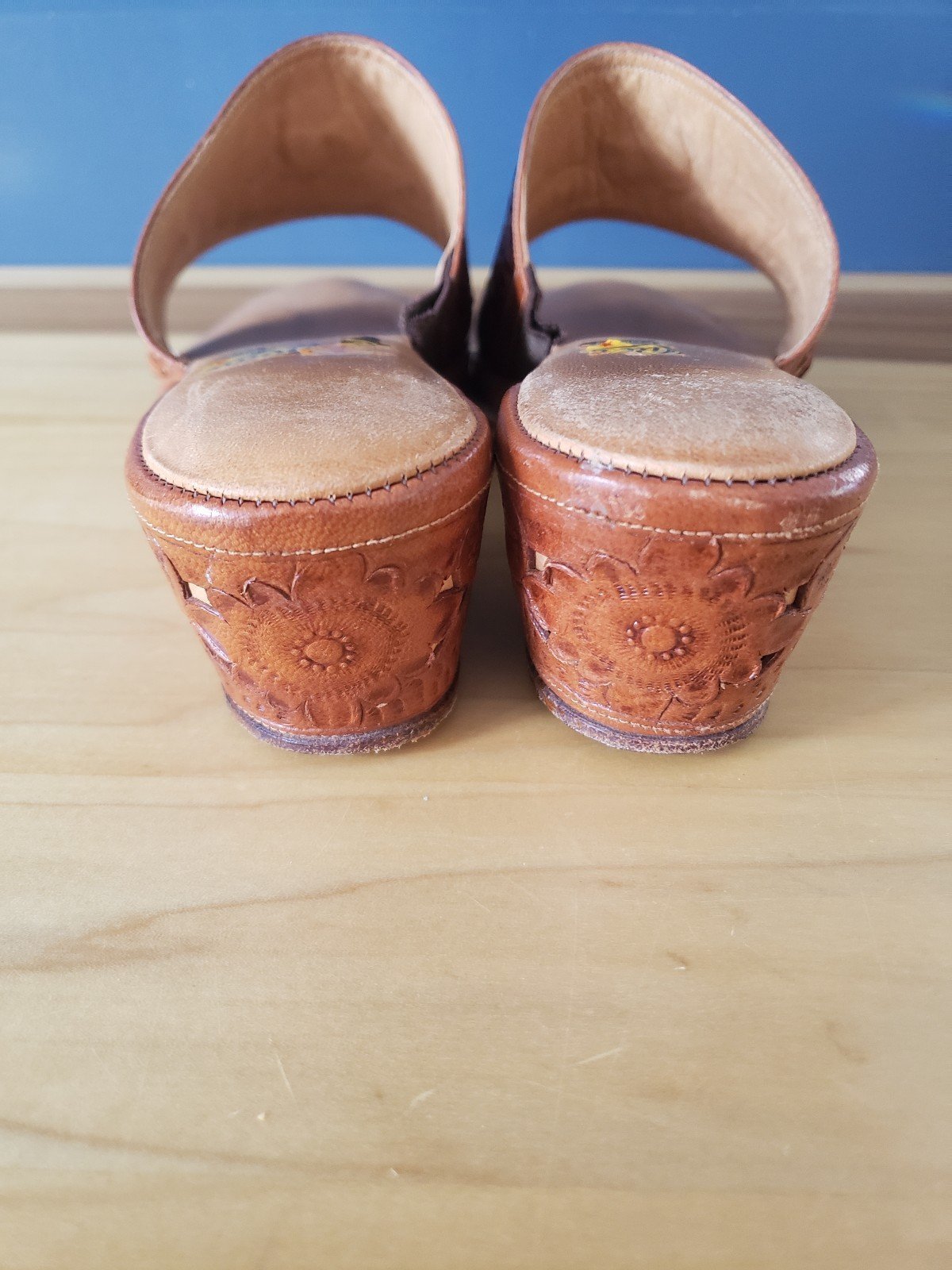 70s Leather Wedge Sandals