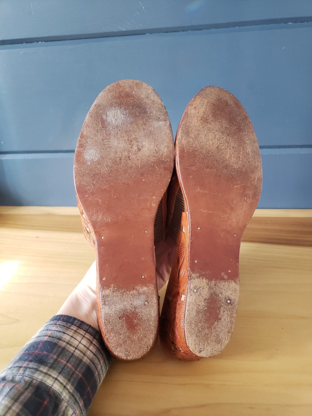 70s Leather Wedge Sandals