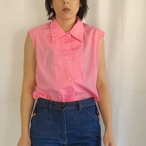 70s Hot Pink Sleeveless Blouse