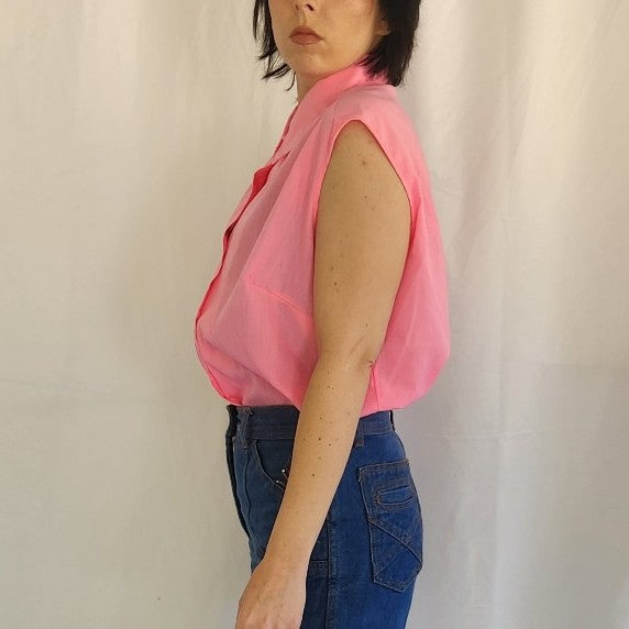 70s Hot Pink Sleeveless Blouse