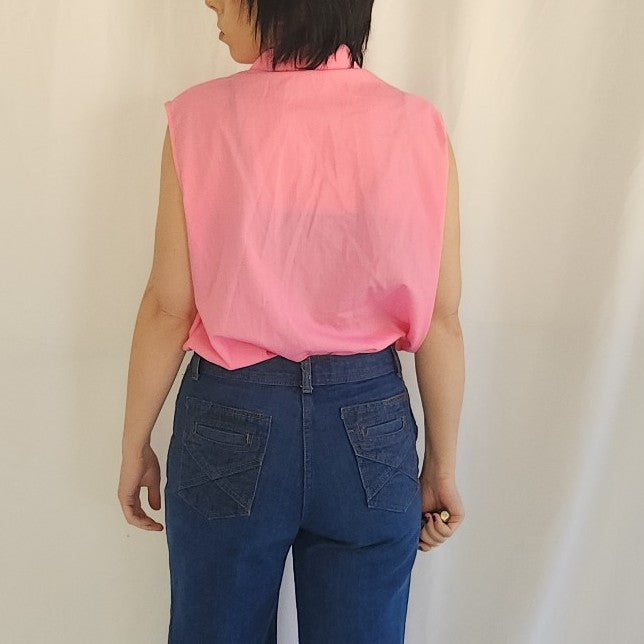 70s Hot Pink Sleeveless Blouse