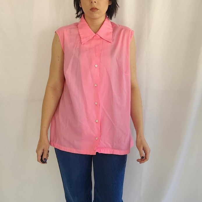 70s Hot Pink Sleeveless Blouse