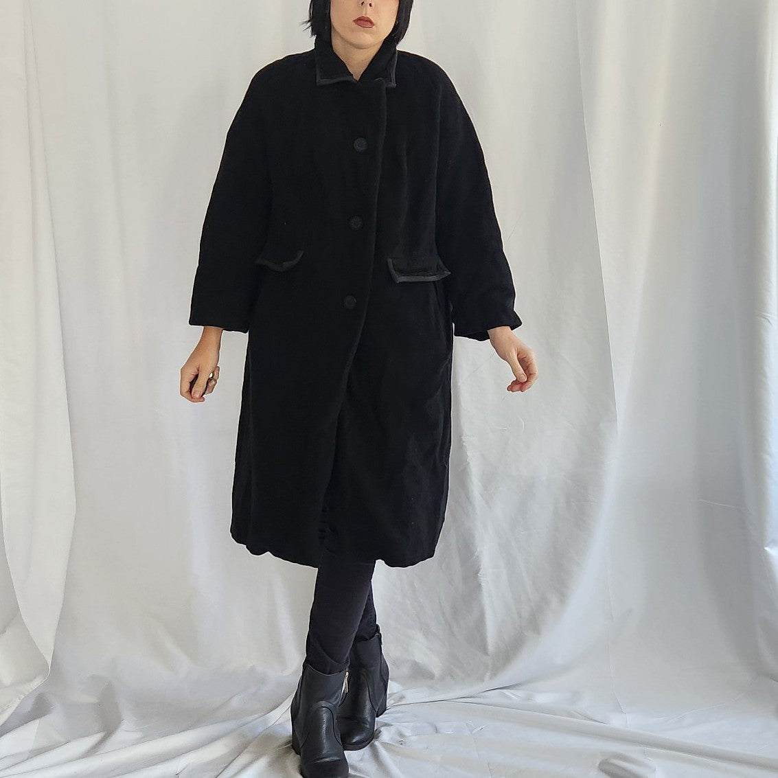 60s Black Wool Overcoat