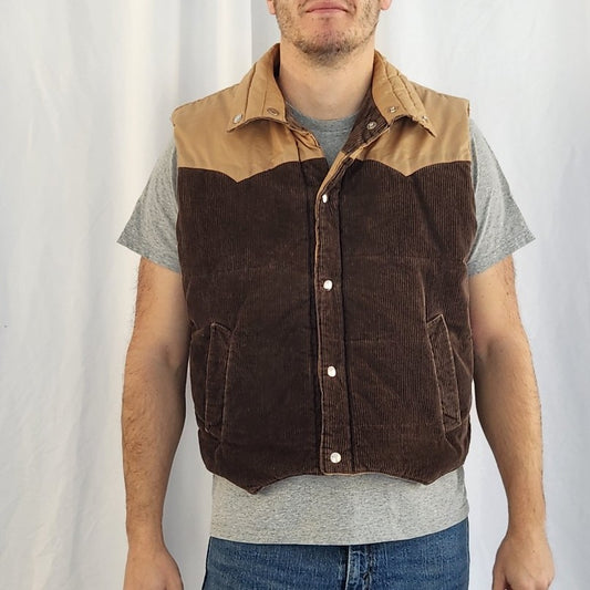 80s Brown Corduroy Reversible Vest
