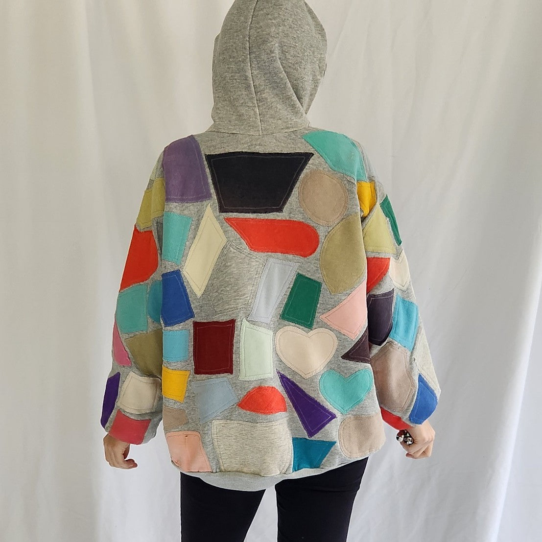 90s Patchwork Hooded Zip Up Sweatshirt