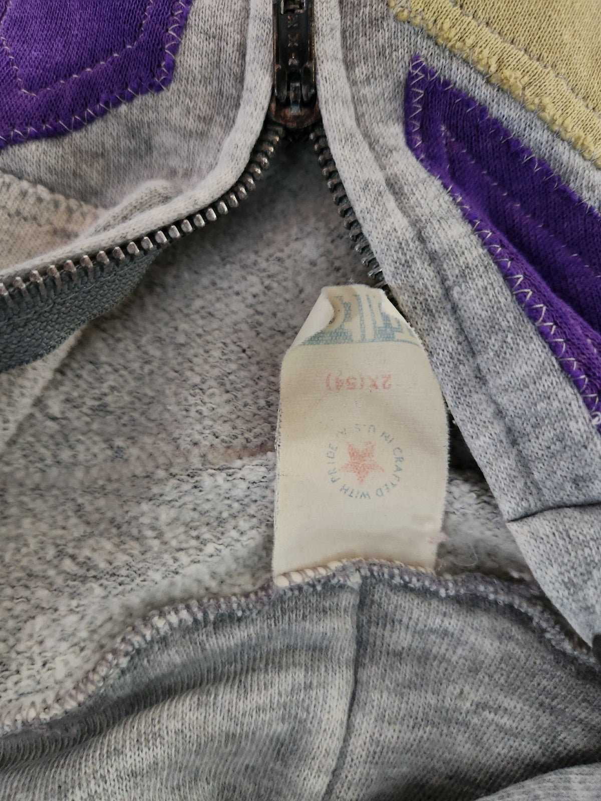 90s Patchwork Hooded Zip Up Sweatshirt