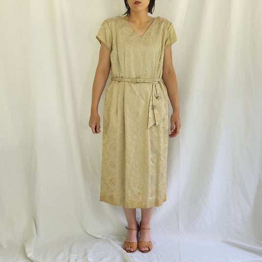 60s Beige Satin Dress