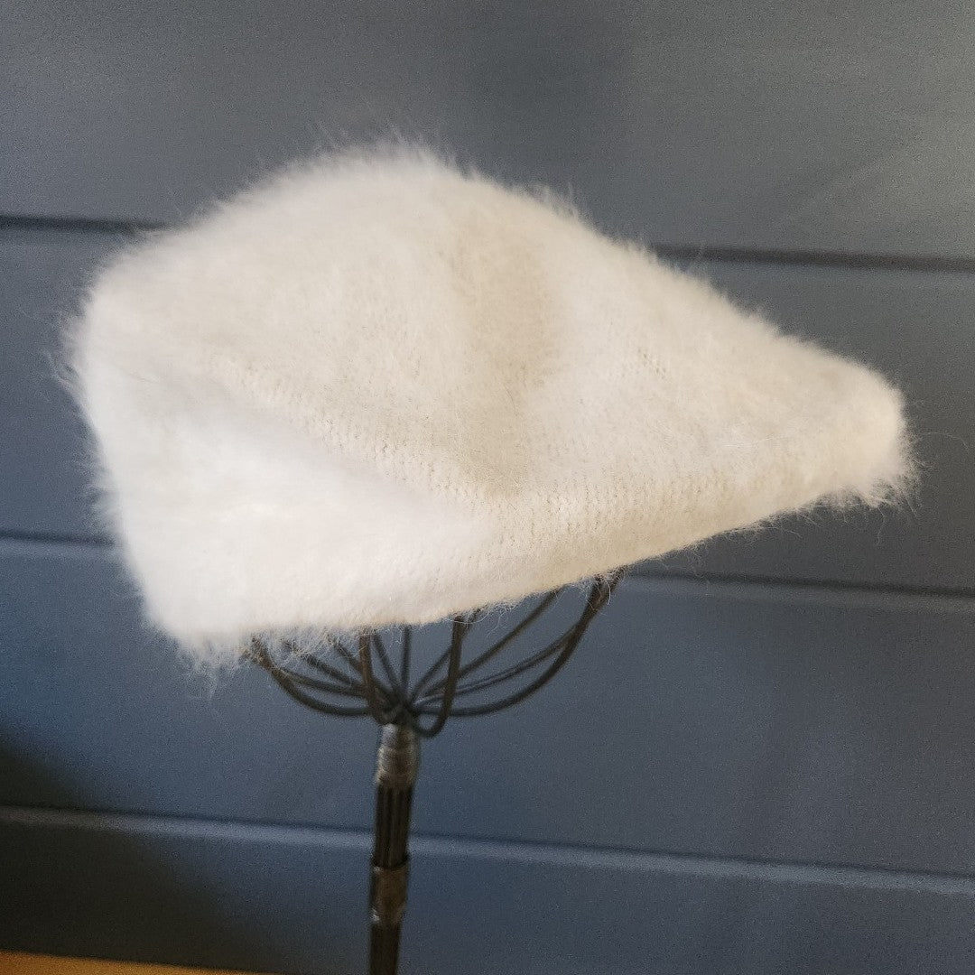 Vintage White Angora(?) Flat Cap