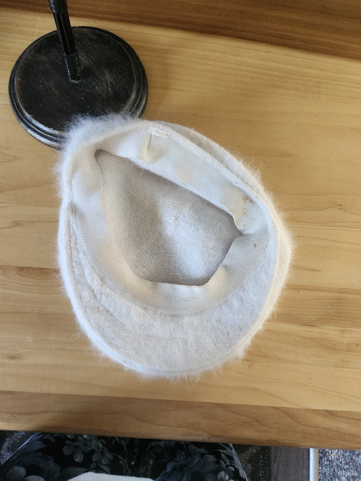 Vintage White Angora(?) Flat Cap