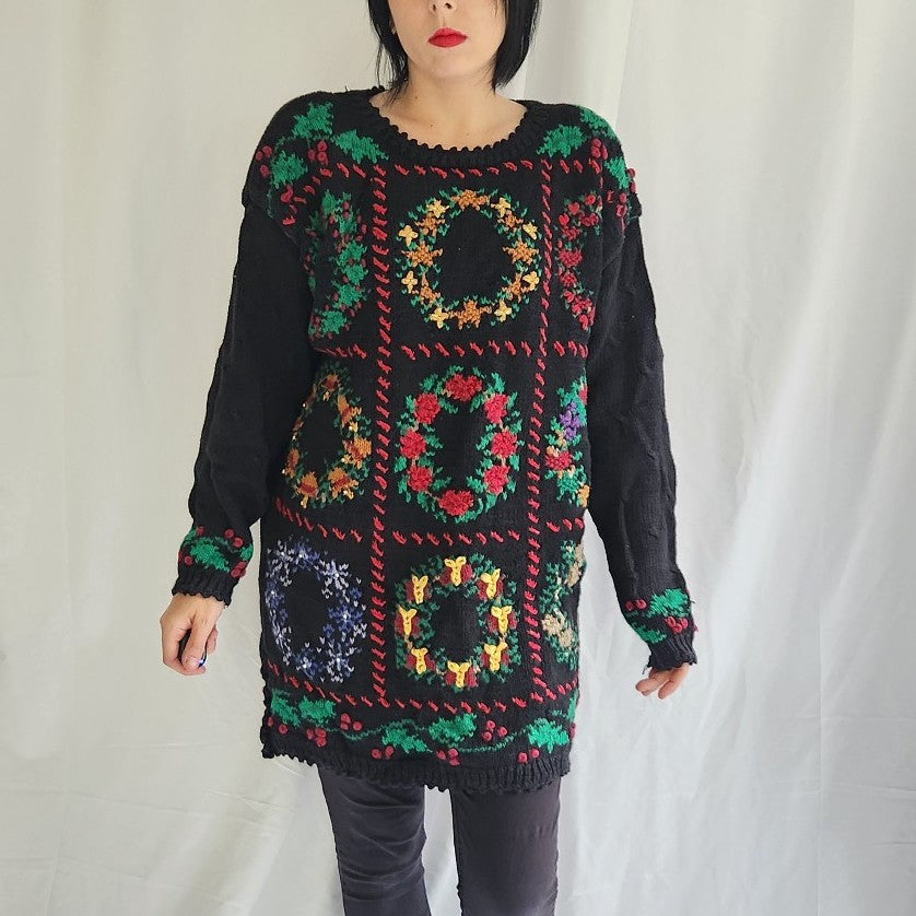 80s/90s Christmas Wreath Oversize Sweater