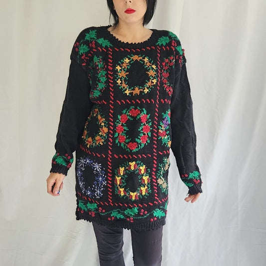 80s/90s Christmas Wreath Oversize Sweater