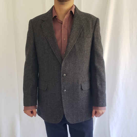 80s Gray Wool Herringbone Blazer