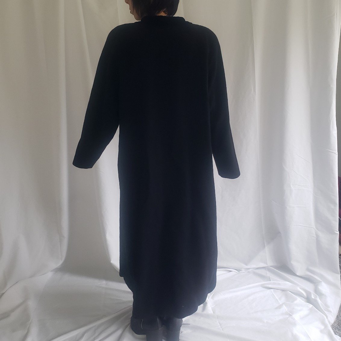 90s Black Wool Overcoat with Velvet Accents