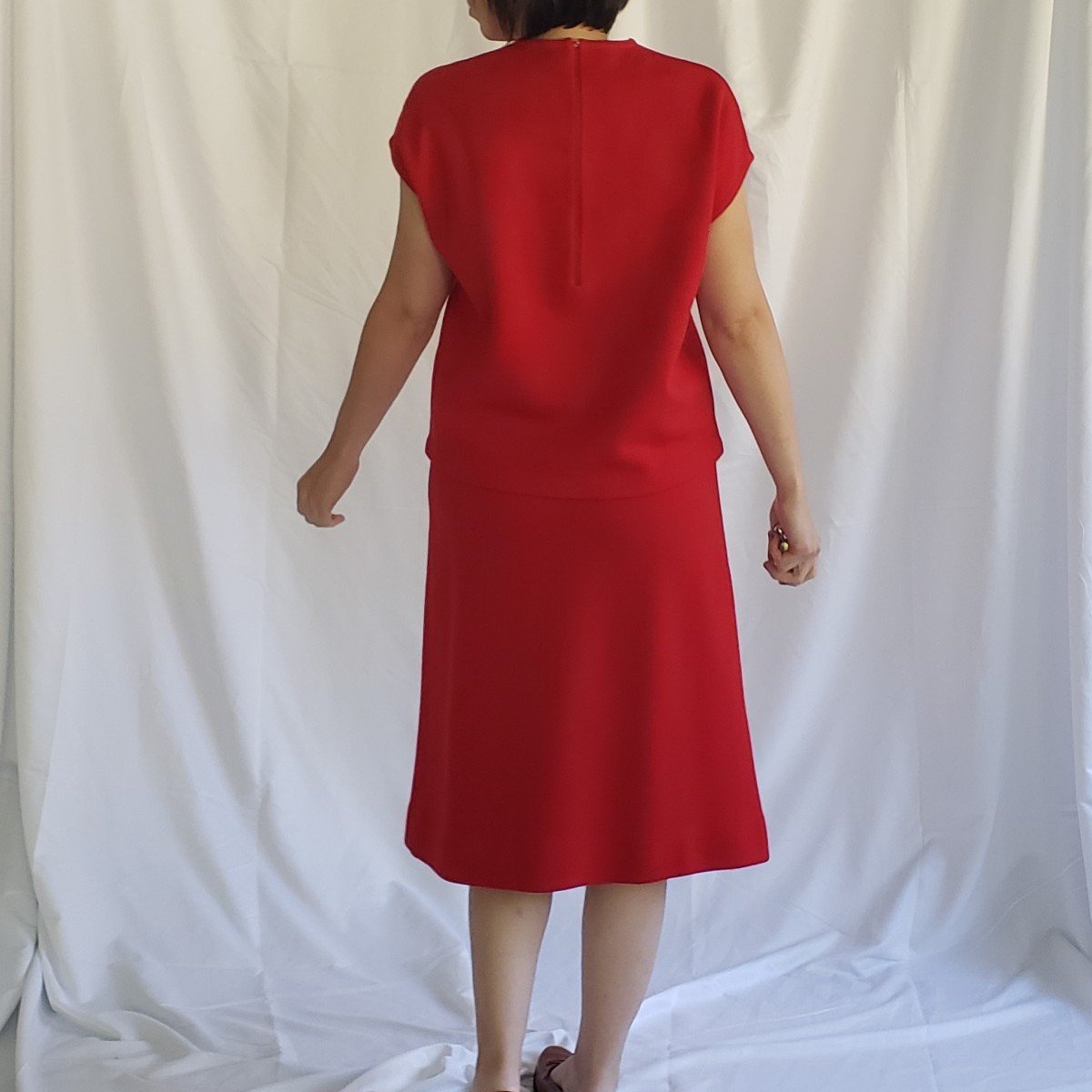 60s Red Worsted Wool Skirt and Top Set