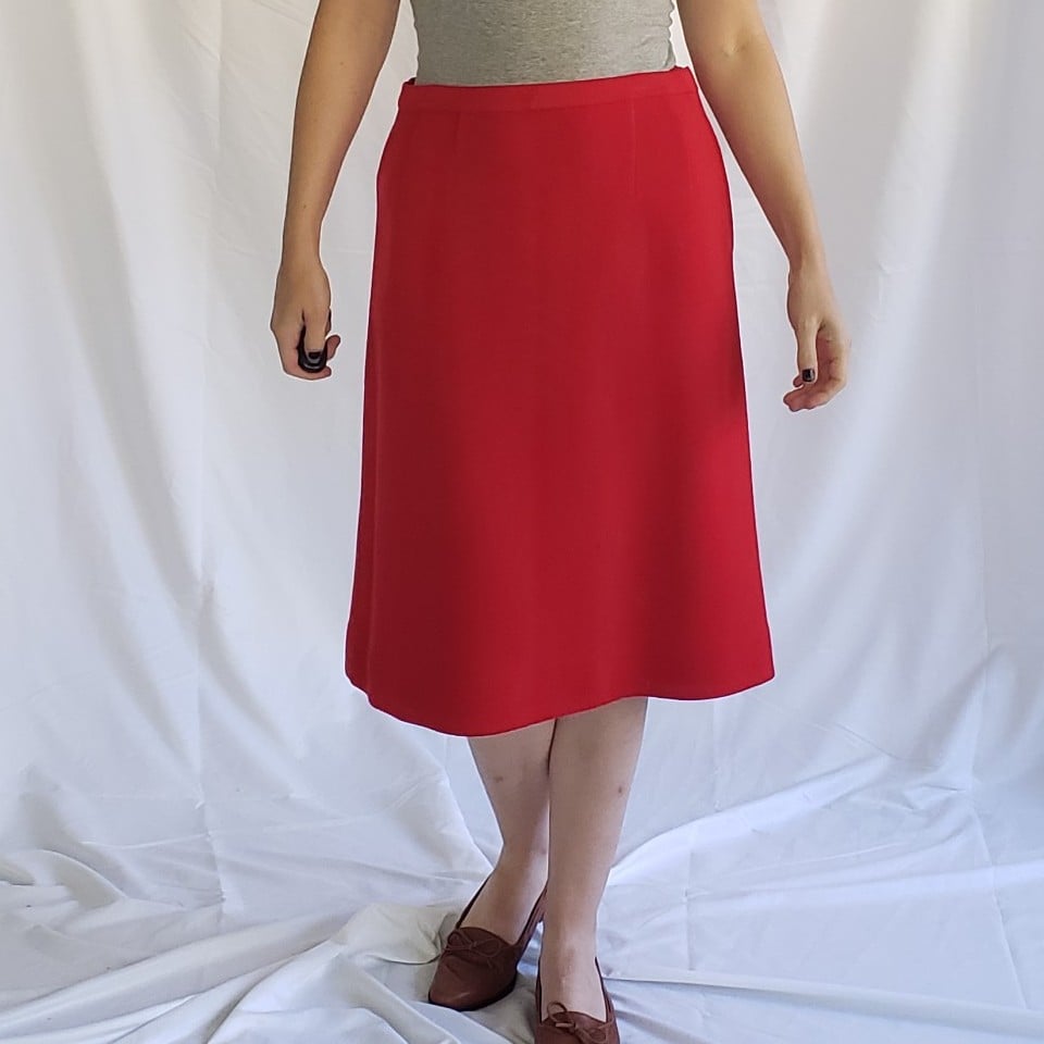 60s Red Worsted Wool Skirt and Top Set