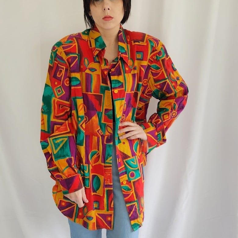 80s Red, Purple, and Green Funky Shirt