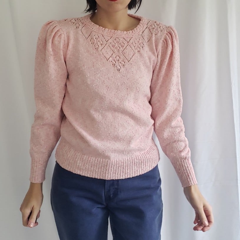 80s Pink Puff Sleeve Sweater