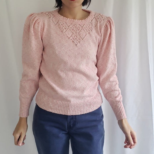 80s Pink Puff Sleeve Sweater