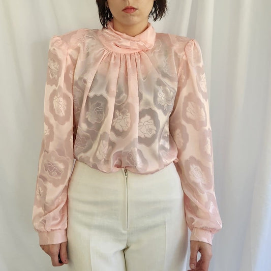 80s Pink Floral Blouse