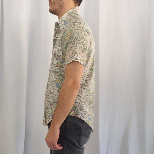 70s Novelty Print Men's Dagger Collar Short Sleeve Shirt