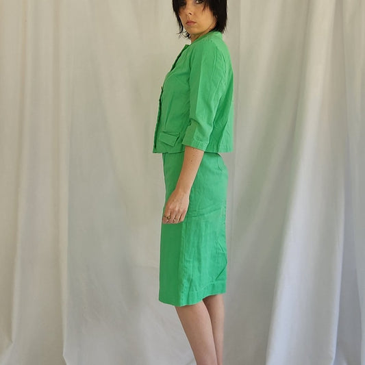 60s Bright Green Skirt Suit