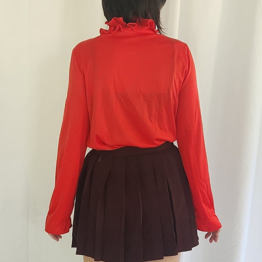 70s Red Frilly Button Down Blouse