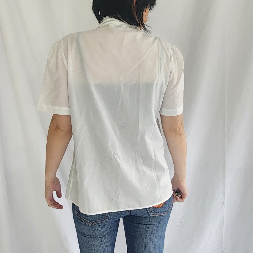 70s White Button Down Short Sleeve Blouse