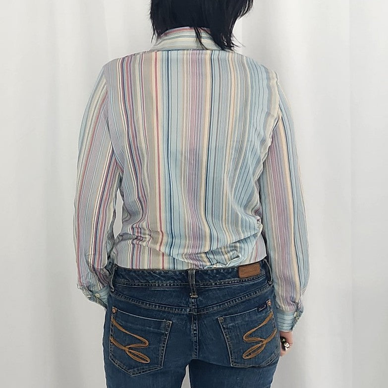 70s Blue, Pink, and Tan Striped Button Down