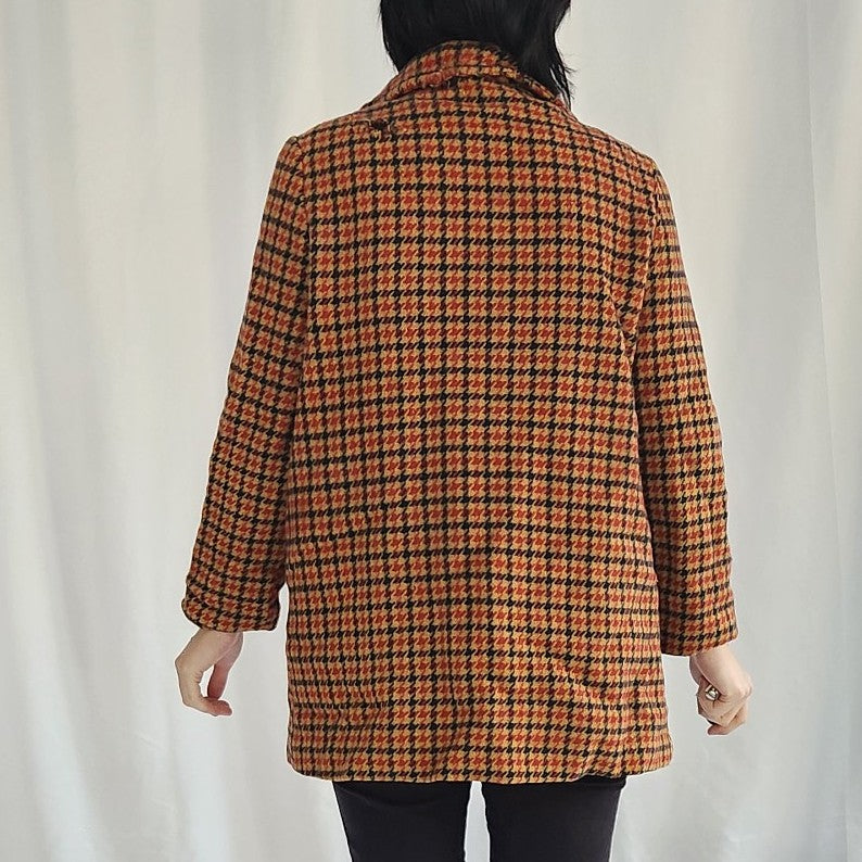 60s Yellow and Red Plaid Wool Coat