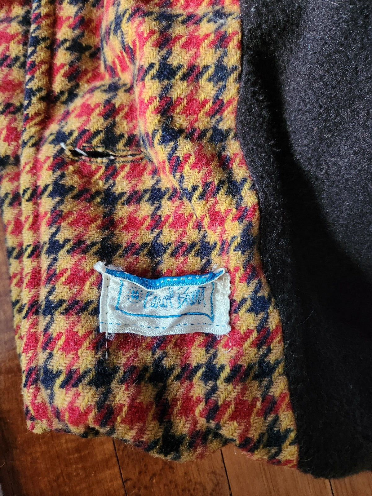 60s Yellow and Red Plaid Wool Coat
