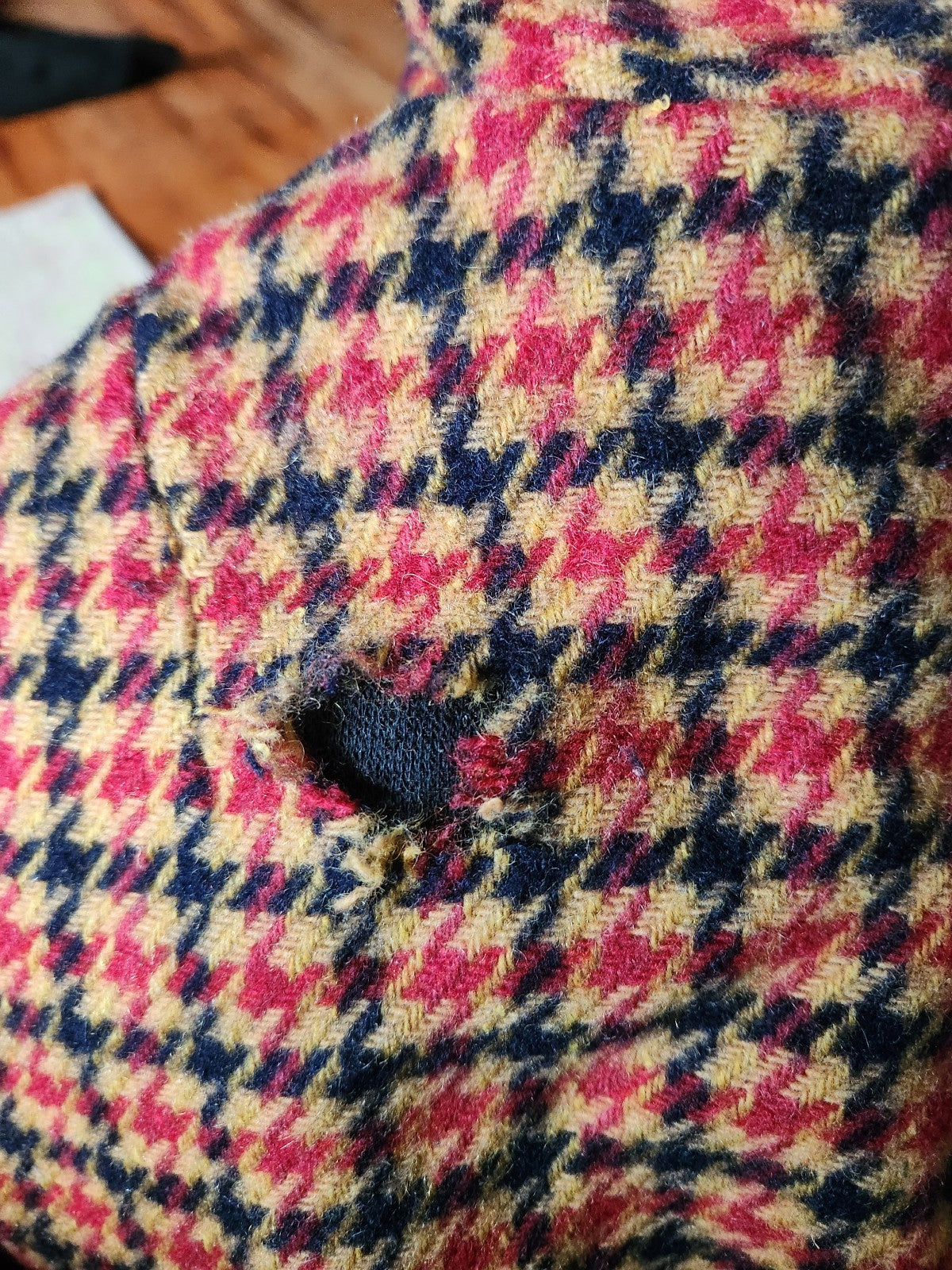 60s Yellow and Red Plaid Wool Coat