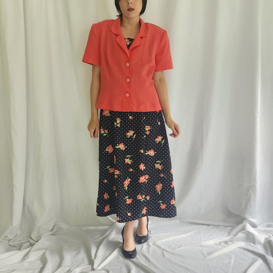 90s/00s Black and Pink Polka Dot Floral Dress