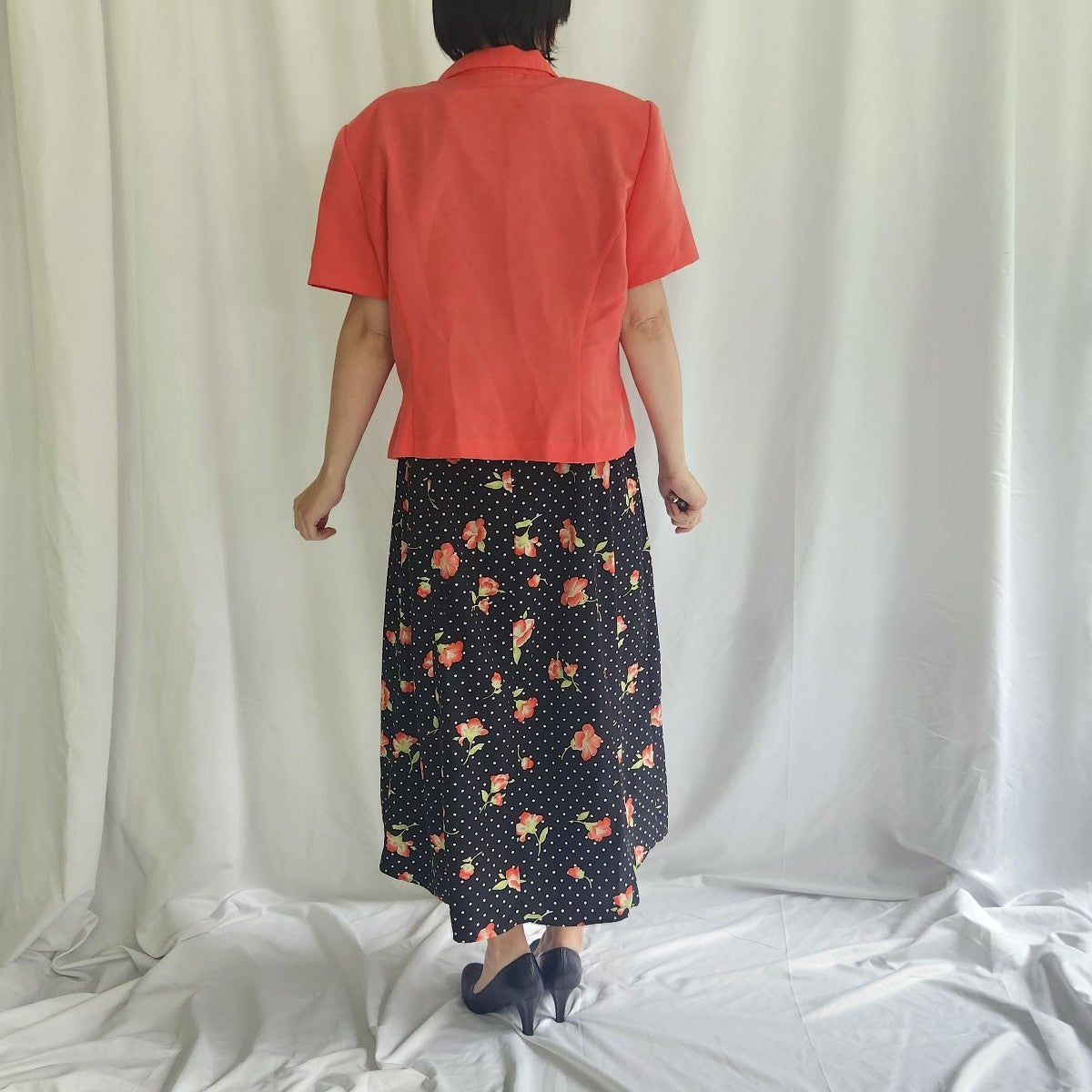 90s/00s Black and Pink Polka Dot Floral Dress