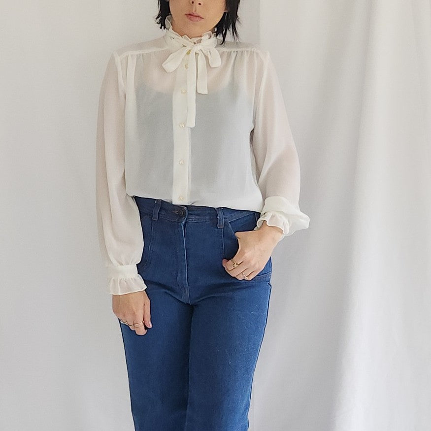 70s Sheer White Blouse