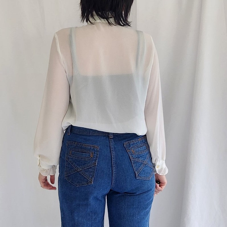 70s Sheer White Blouse