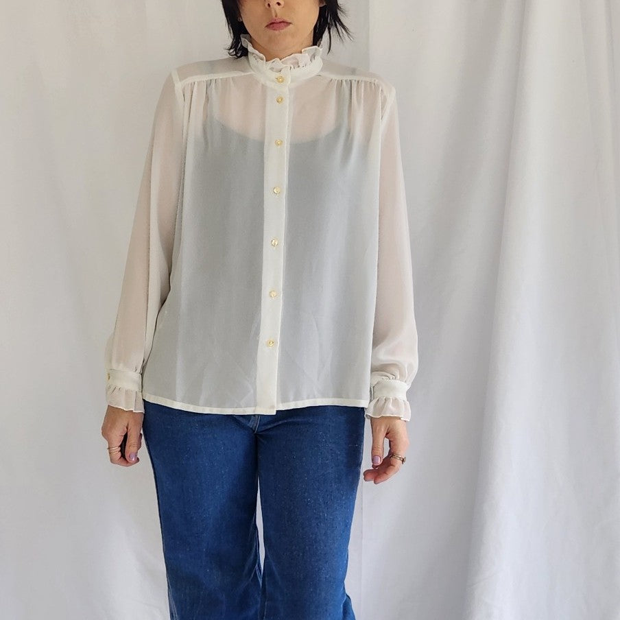 70s Sheer White Blouse