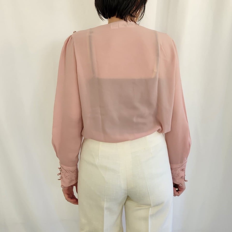 80s/90s Pink Sheer Embroidered Blouse