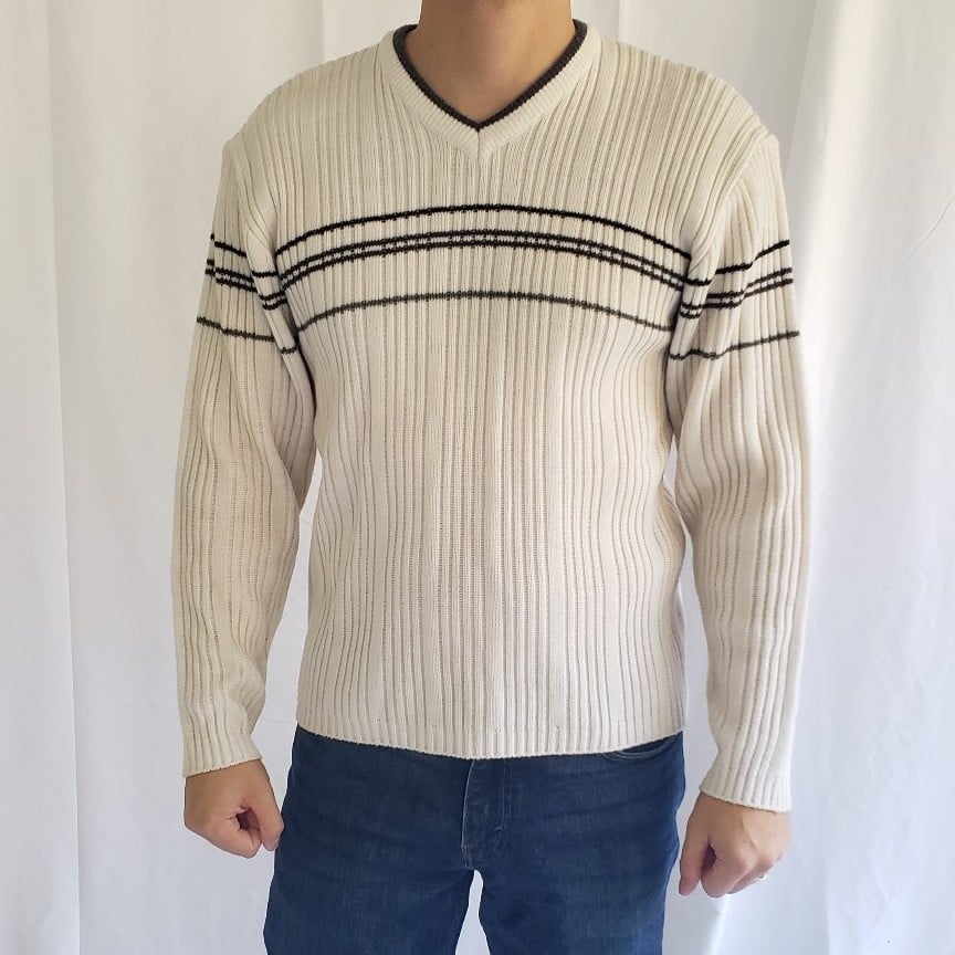 Y2K Men's White Striped Sweater