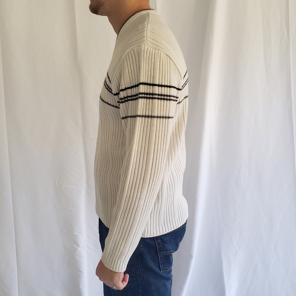 Y2K Men's White Striped Sweater